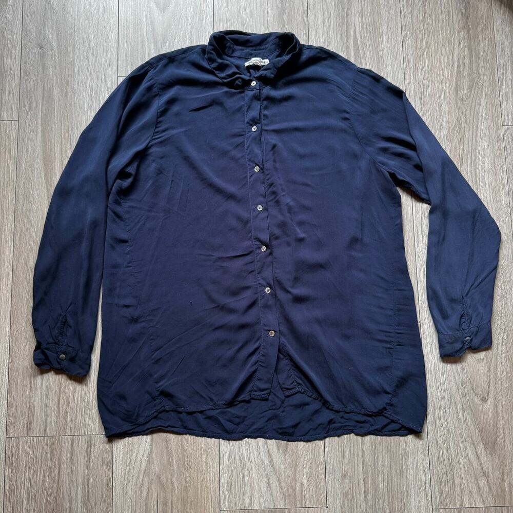 Velvet by Graham & Spencer Womens Velvet Collar Button Down Shirt Blue Size L